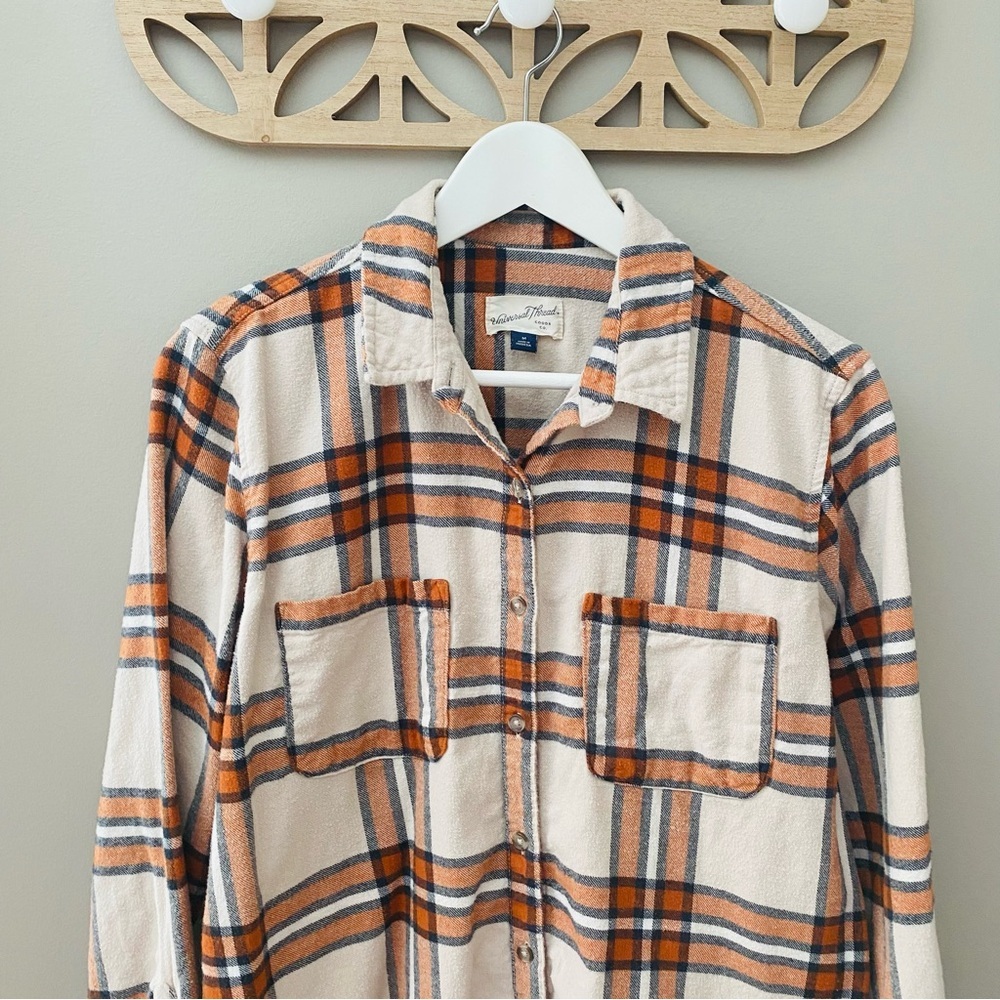 Universal Thread Button Up Flannel Top Cream/Oran… - image 2